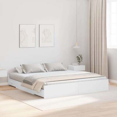 Cama con almacenamiento con cabecera Blanco 200 x 200 cm