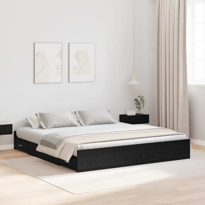 Cama con almacenamiento con cabecera Roble negro 180 x 200 cm