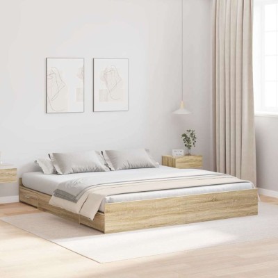 Cama con almacenamiento con cabecera Roble Sonoma 180 x 200 cm