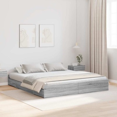 Cama con almacenamiento con cabecera Gris sonoma 180 x 200 cm