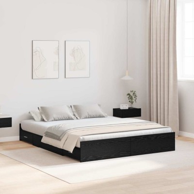 Cama con almacenamiento con cabecera Roble negro 160 x 200 cm
