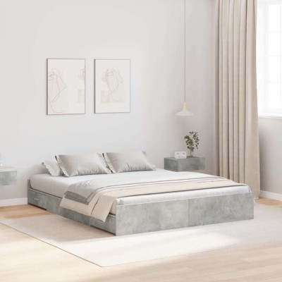 Cama con almacenamiento con cabecera Gris hormigón 160 x 200 cm