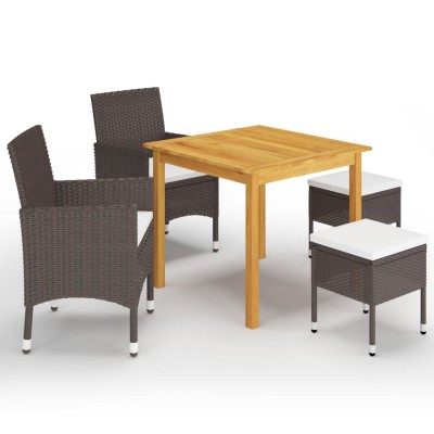 Juego de comedor de jardín de 5 piezas marrón