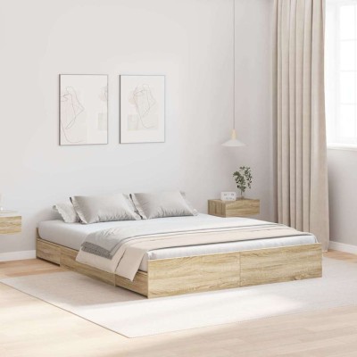 Cama con almacenamiento con cabecera Roble Sonoma 140 x 200 cm