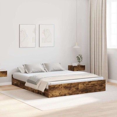 Cama con almacenamiento con cabecera Roble ahumado 140 x 200 cm