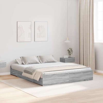 Cama con almacenamiento con cabecera Gris sonoma 140 x 200 cm