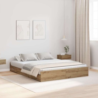 Cama con almacenamiento con cabecera Roble artisan 140 x 200 cm