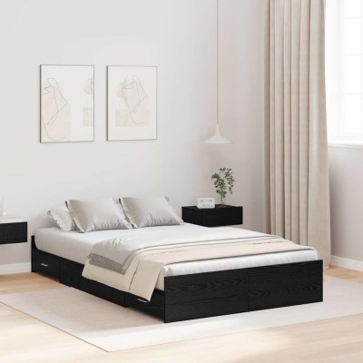 Cama con almacenamiento con cabecera Roble negro 120 x 200 cm