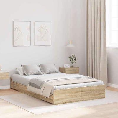 Cama con almacenamiento con cabecera Roble Sonoma 120 x 200 cm