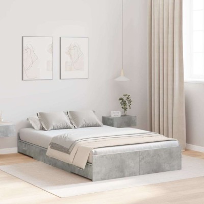 Cama con almacenamiento con cabecera Gris hormigón 120 x 200 cm