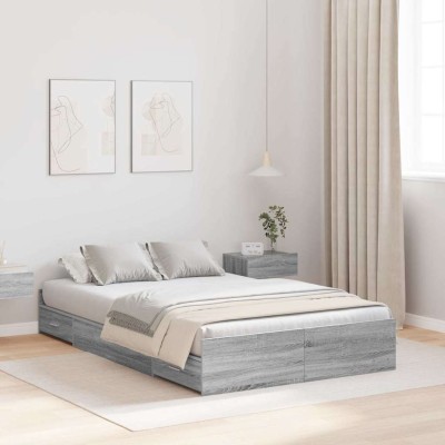 Cama con almacenamiento con cabecera Gris sonoma 120 x 200 cm
