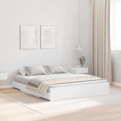 Cama con almacenamiento con cabecera Blanco 135 x 190 cm
