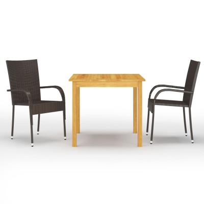 Juego de comedor para jardín 3 piezas marrón