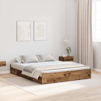 Cama con almacenamiento con cabecera Madera vieja 135 x 190 cm