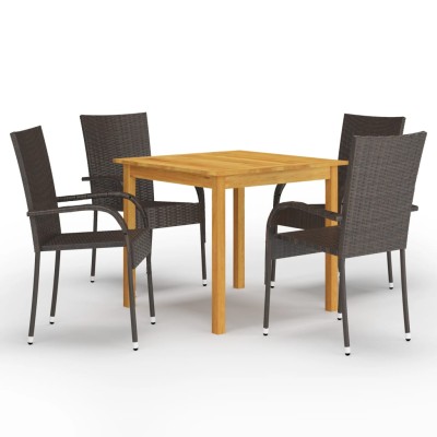 Juego de comedor para jardín 5 piezas marrón