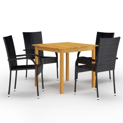 Juego de comedor para jardín 5 piezas negro