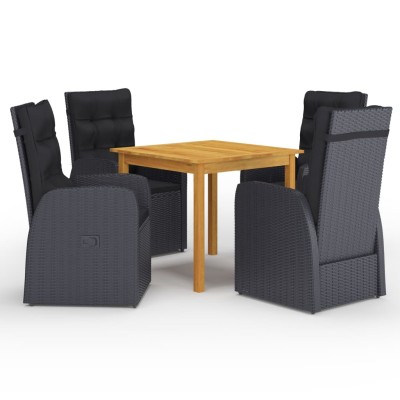 Juego de comedor para jardín 5 piezas negro
