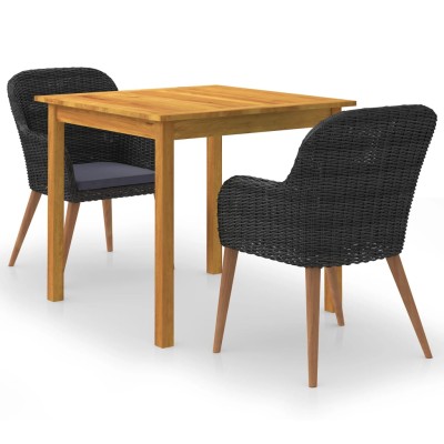 Juego de comedor para jardín 3 piezas negro