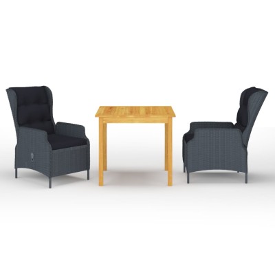 Juego de comedor para jardín 3 piezas gris oscuro