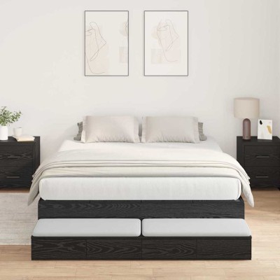 Cama con almacenamiento Roble negro 226.5 x 140 x 31.5 cm