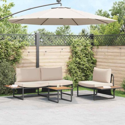 Conjunto de Comedor de Jardín 3 pcs Taupé Acero
