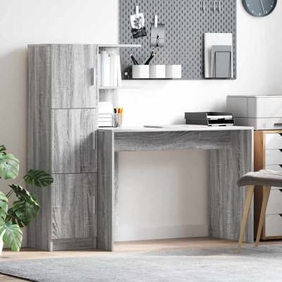 Escritorio con almacenamiento con estante 2 pcs Gris sonoma