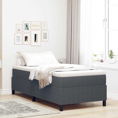 Cama tipo Box Spring Gris oscuro 90 x 200 cm Telas de pana