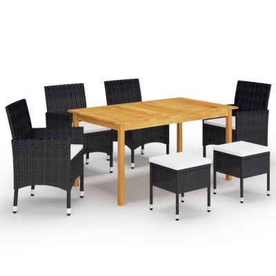 Juego de comedor de jardín de 7 piezas negro
