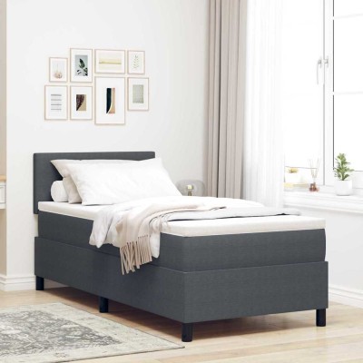 Cama tipo Box Spring Gris oscuro y blanco 203 x 90 x 88 cm