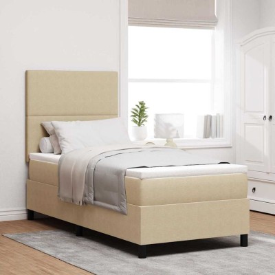 Cama tipo Box Spring Gris claro y blanco. 203 x 100 x 128 cm
