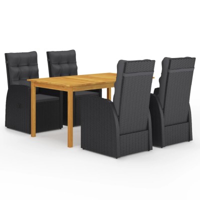 Juego de comedor para jardín 5 piezas negro