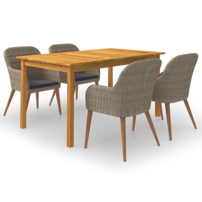 Juego de comedor para jardín 5 piezas marrón