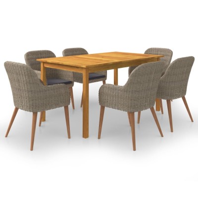 Juego de comedor para jardín 7 piezas marrón