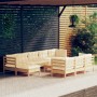 Muebles de jardín 11 pzas y cojines madera maciza de pino crema