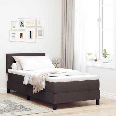 Cama box spring con colchón Marrón Oscuro 80 x 200 cm tela