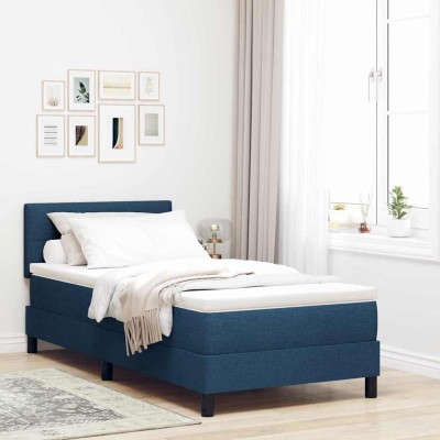 Cama box spring con colchón Azul Oscuro 80 x 200 cm tela