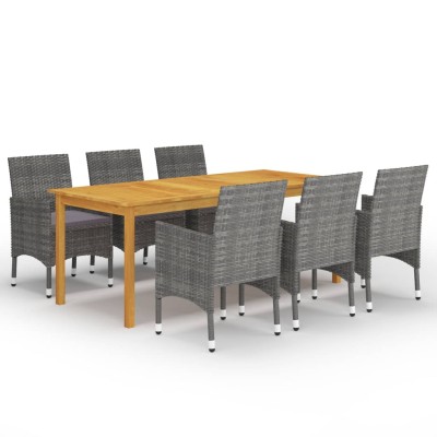 Juego de comedor de jardín de 7 piezas gris