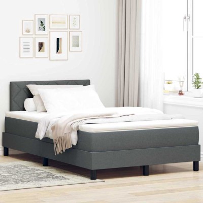 Cama box spring con colchón Gris oscuro 120 x 200 cm tela
