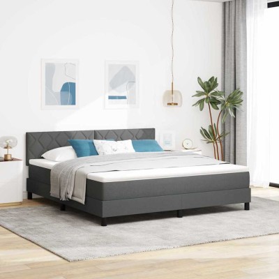 Cama box spring con colchón Gris oscuro 180 x 200 cm tela