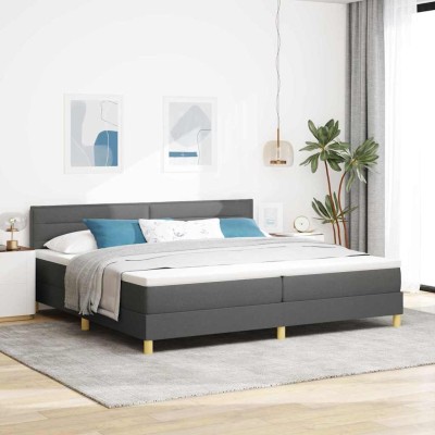 Cama box spring con colchón Gris oscuro 200 x 200 cm tela