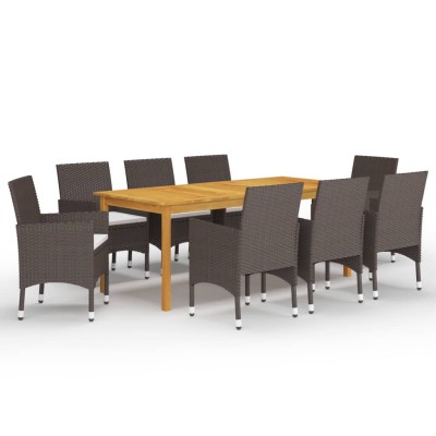 Juego de comedor de jardín de 9 piezas marrón