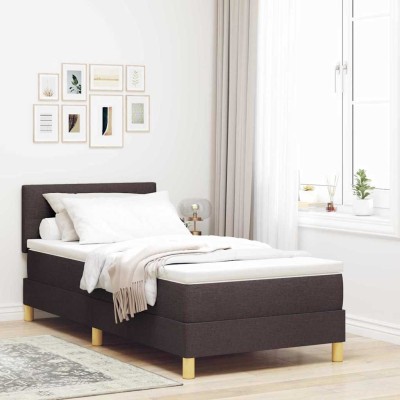 Cama box spring con colchón Marrón oscuro 100 x 200 cm tela