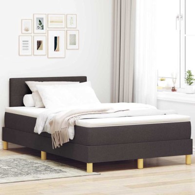 Cama box spring con colchón Marrón oscuro 120 x 200 cm tela