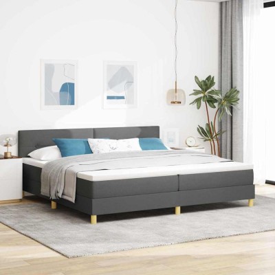 Cama box spring con colchón Gris oscuro 200 x 200 cm tela