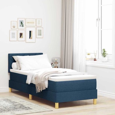 Cama box spring con colchón con colchón Azul 80 x 200 cm tela