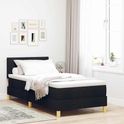 Cama box spring con colchón con colchón Negro 90 x 190 cm tela