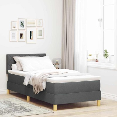 Cama box spring con colchón Gris oscuro 100 x 200 cm tela