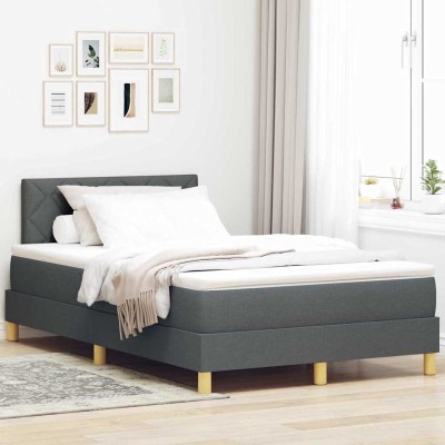 Cama box spring con colchón Gris oscuro 120 x 190 cm tela