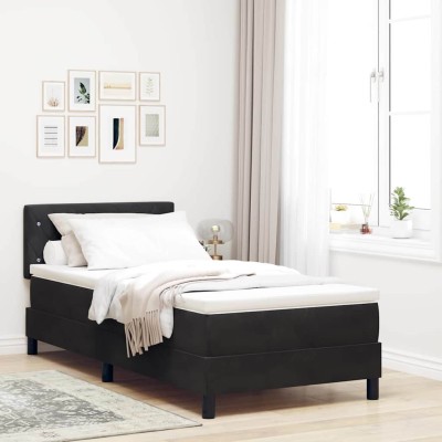 Cama con Somier y Colchón con colchón Negro 90 x 190 cm tela