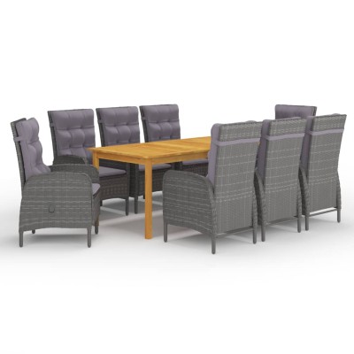 Juego de comedor de jardín 9 piezas gris
